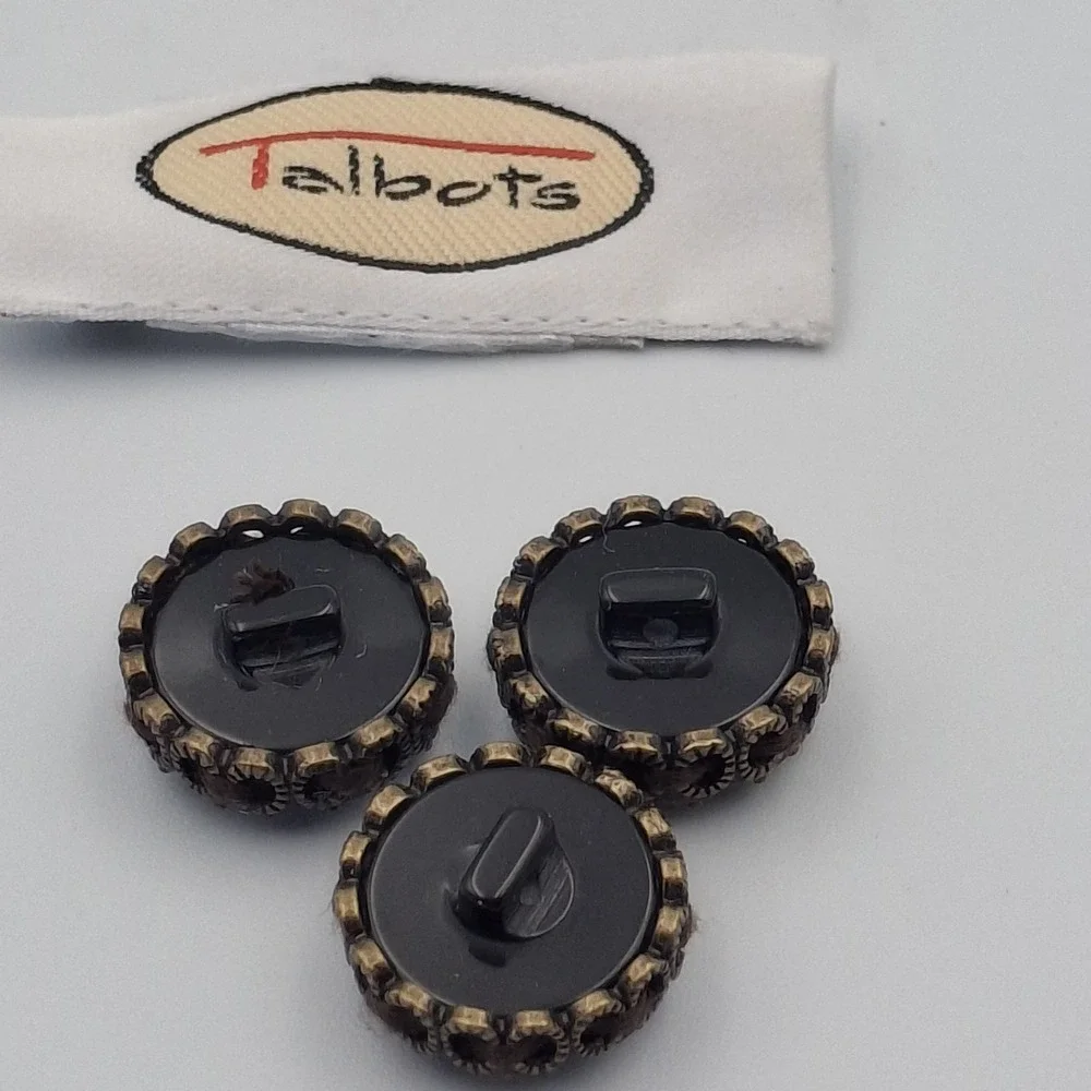 Talbots Brown Clear Rhinestones Plastic Metal Round Shank Buttons Lot‎ of 3